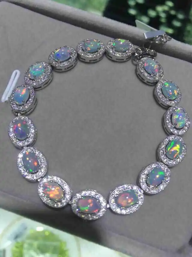 

Natural multicolor opal Bracelet Natural gemstone Bracelet 925 silver bracelet classic Elegant luxurious round women Jewelery