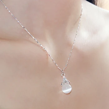

S925 Sterling Silver Necklace Chain clavicle female Korean jewelry chain necklace with hypoallergenic cat zircon