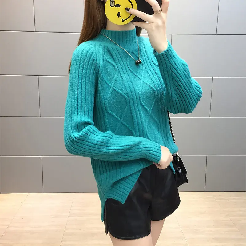 Новая мода женские осенне-зимние водолазки, свитера, пуловеры, теплые вязаные свитера, пуловеры для девушек - Цвет: Синий