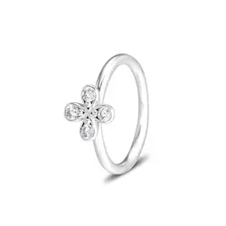 Четыре лепестка цветок кольца 100% Аутентичные 925 пробы-серебро-ювелирные изделия с четким CZ Бесплатная доставка