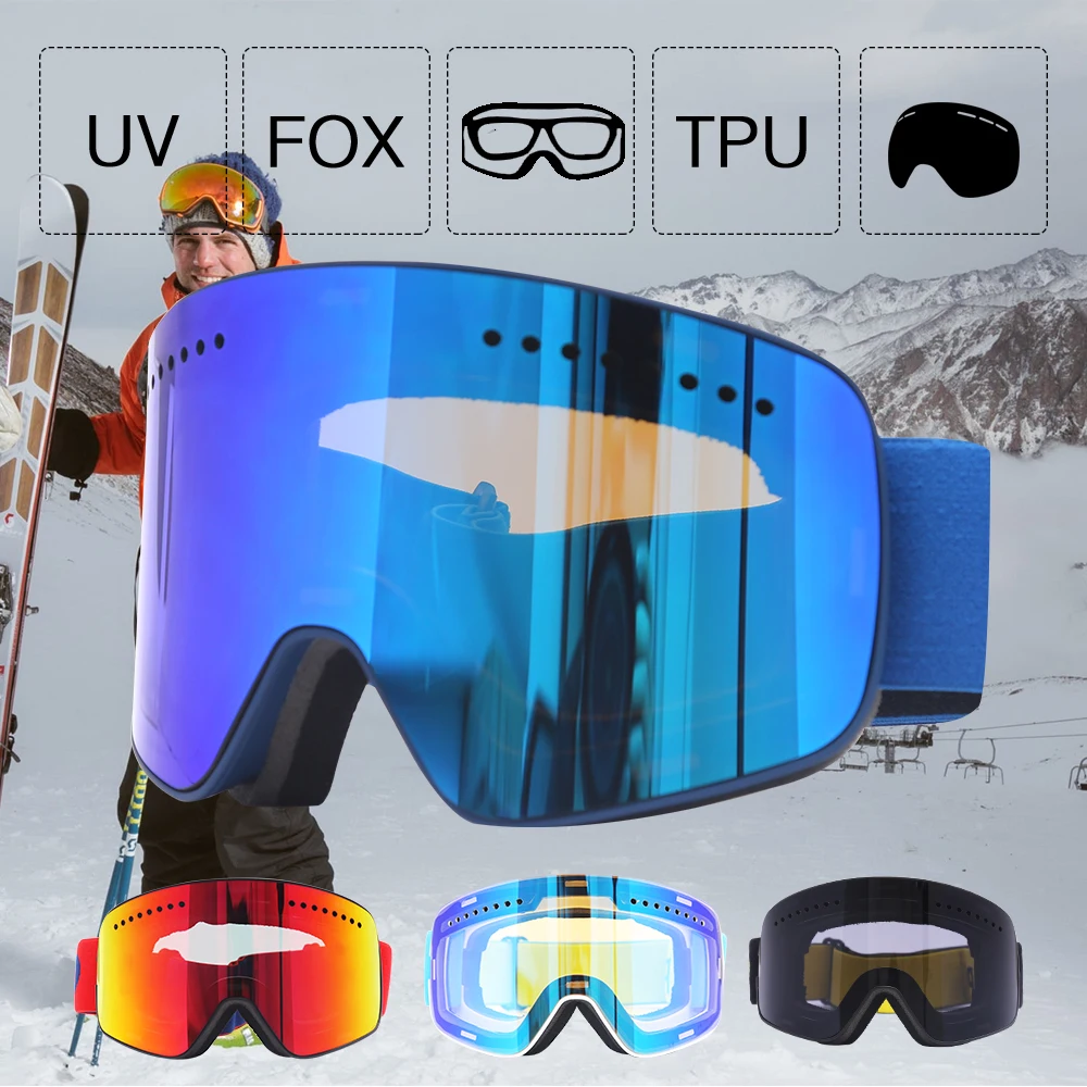 Jiepolly المغناطيس تزلج نظارات العلامة التجارية الشتاء الثلوج الرياضية على الجليد نظارات مكافحة الضباب فوق البنفسجية حماية الثلج كروية التزلج ...