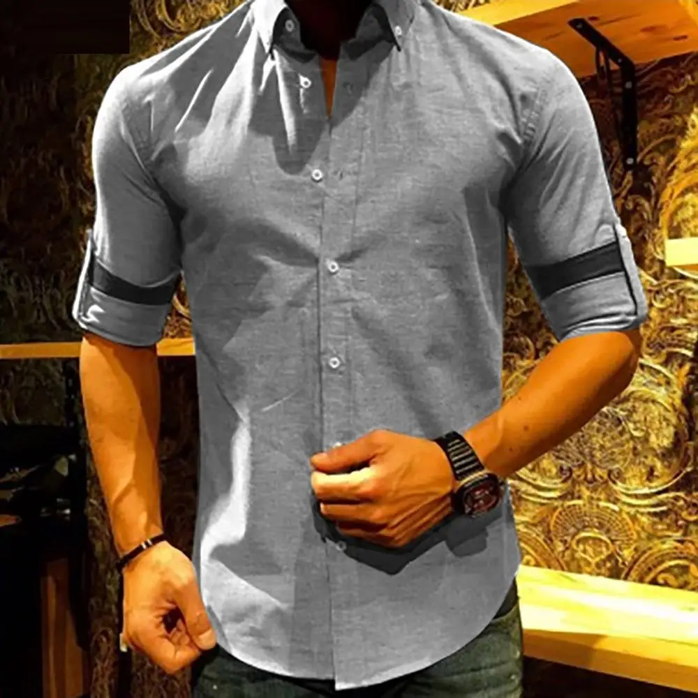 

2019 New Men's Stripes Europe and America Fashion Slim Long Sleeve Shirt Lapels Fashion Casual Shirt Male Shirt