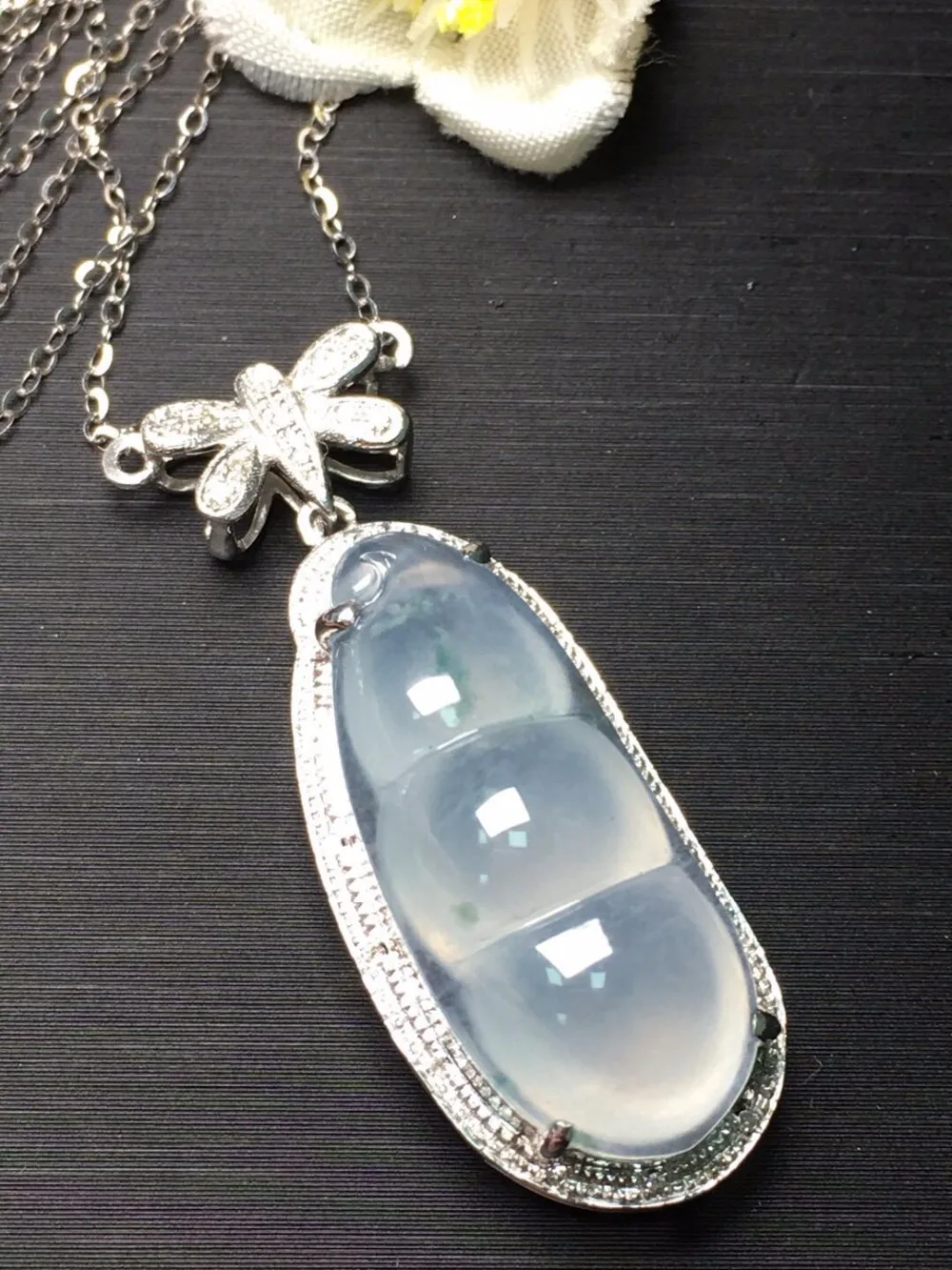 

Fine Jewelry Real 18K AU750 White Gold Myanmer Burmes Natural White Jade Gemstones Female Necklace for Women Fine Necklace