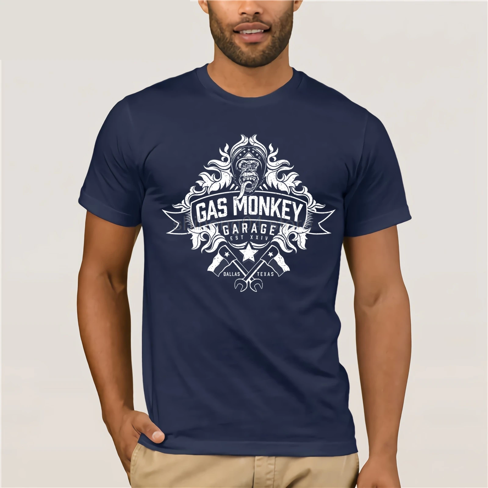 Gas cool Monkey Garage Logo Fast N' Loud Texas LETS RIDE T-Shirt Man Cotton Short Sleeve T-Shirt