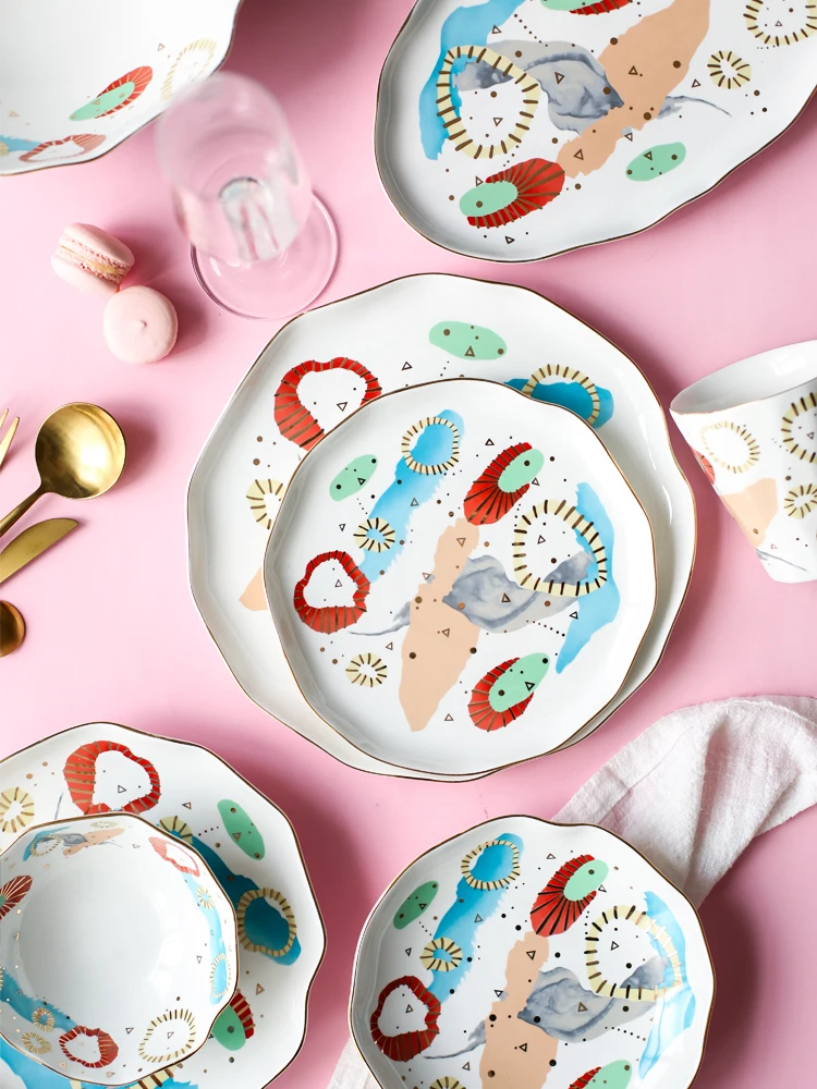 

EECAMAIL Fantasy Japanese-style Irregular Phnom Penh Creative Home Ceramic Plate Western Dish Steak Rice Bowl Dessert Plate