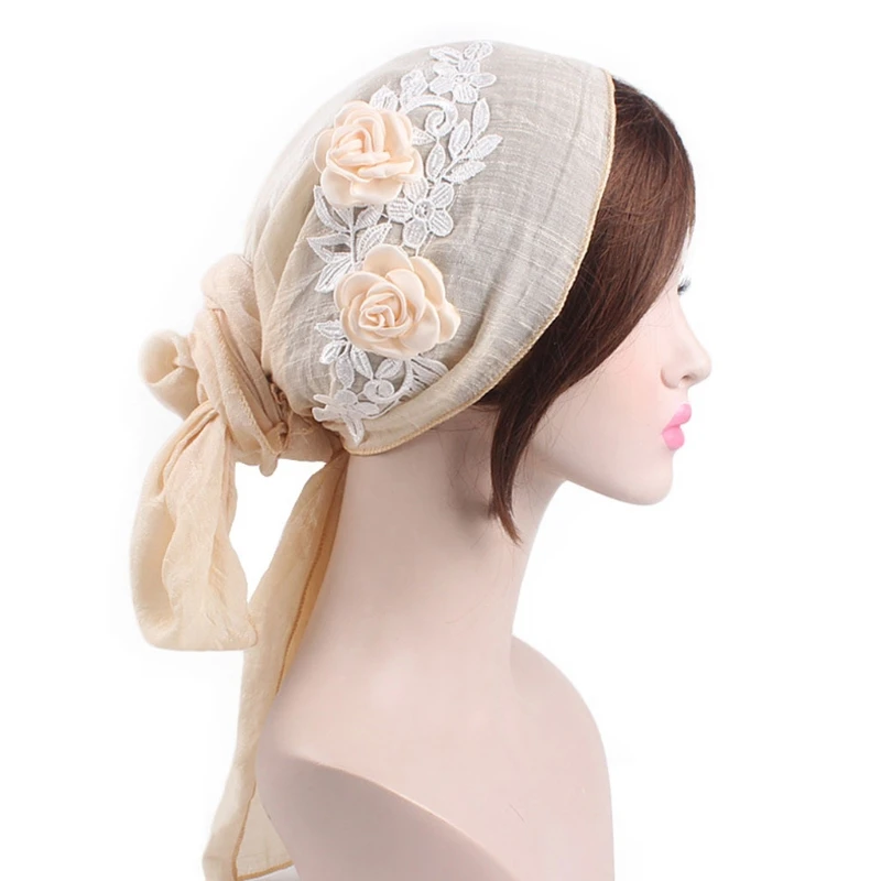 

Women Lady Rose Flower Long Tail Head Scarf Wrap Turban Muslim Bandana Chemo Cap