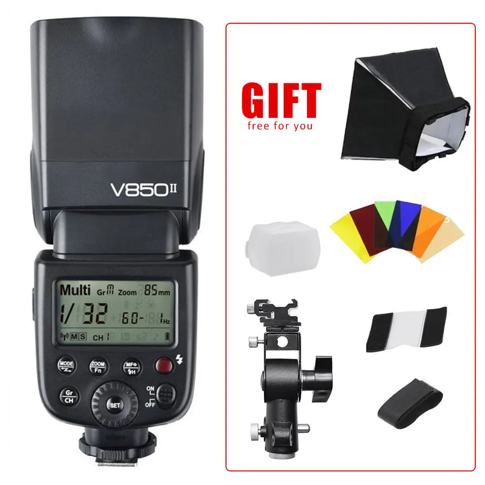 

Godox VING V850II 2.4G HSS Li-ion Speedlite Flash with Type D Hot Shoe Bracket for Canon Nikon Pentax Olympus FREE GIFT KIT