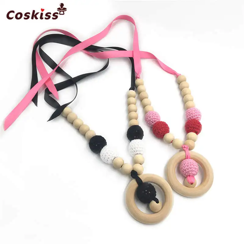 2pcs Baby Teether Necklace Safe Bright Ribbon Teether Necklace Organic