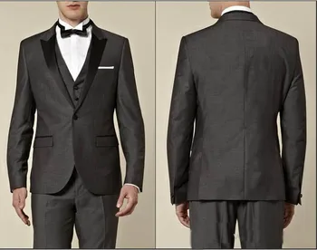 Ceny Custom Made Side Vent Groom Smokingi/węgiel Szary Najlepszy Człowiek Szczyt Lapel Groomsman Mężczyźni Garnitury ślubne/oblubieniec (kurtka + Spodnie + Vestwe