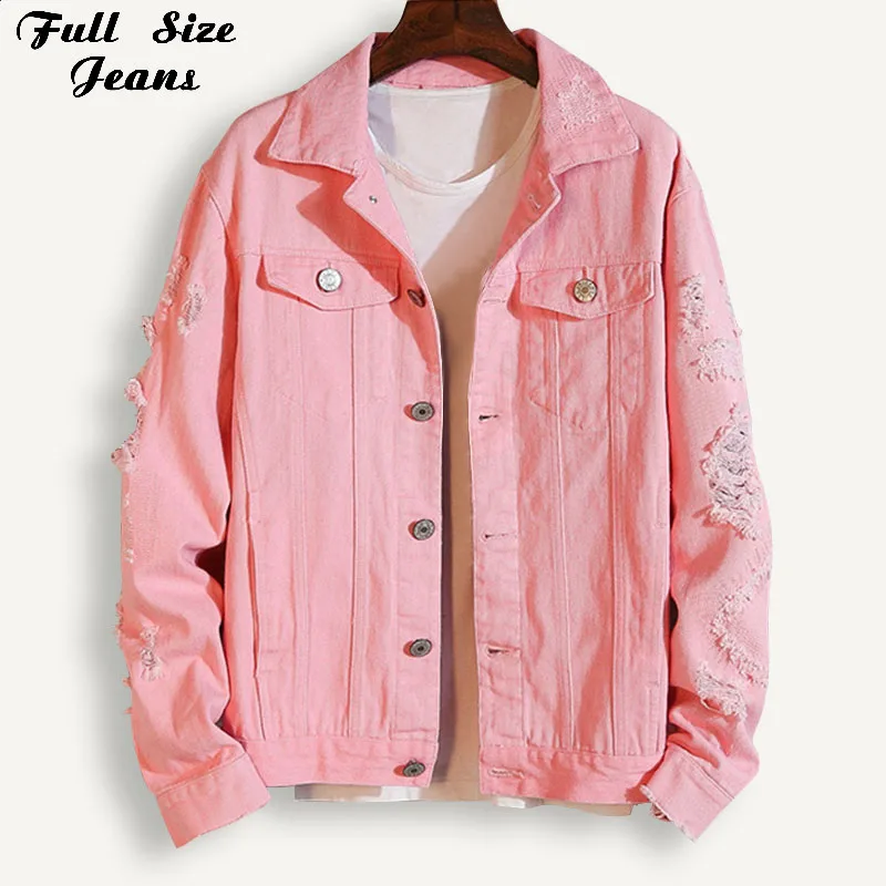 Plus Size Boyfriend Pink Lapel Denim Jacket For Women 3Xl 5Xl ...