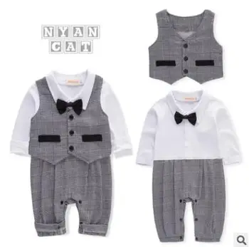

New Summer Baby Clothes Baby Boys Gentleman Clothing Boys Long Sleeves Clothes Baby Bodysuits Kids Boys Romper 8sets/lot