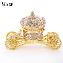 Crystal Pumpkin Car Figurine Vintage Collectible Crown Carriage Souvenir Wedding Home Decoration Gift Magnet Metal Crafts