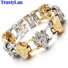TrustyLan готические ювелирные изделия твердый тяжелый золотой цвет 316L браслет из нержавеющей стали мужские велосипедные цепи львиные головы мужские s браслеты