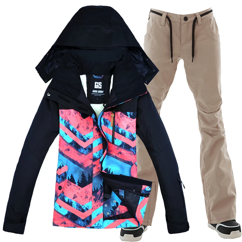 Gsou Snow traje de esquí traje de mujer de algodón cálido a prueba de viento impermeable esquí las mujeres trajes de esquí al aire libre chaqueta de esquí + Snowboard Pantalones Gsou Snow traje de esquí traje de mujer de algodón cálido a prueba de viento impermeable esquí las mujeres trajes de esquí al aire libre chaqueta de esquí + Snowboard Pantalones