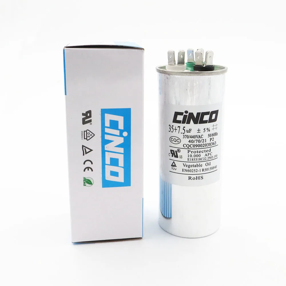 

40+7.5uF 370VAC 440VAC Run Capacitor Air Conditioner Compressor Motor Capacitor CBB65 Aluminum Can P2 CBB65A-1 370V 440V