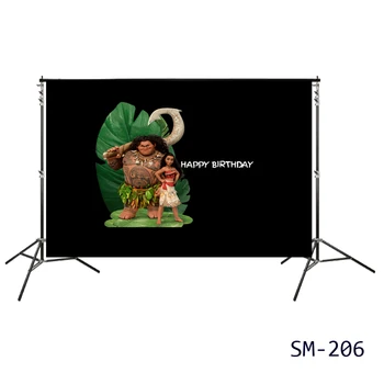

Cute Kids Black Background For Photo Cartoon Moana Backdrops Waialiki Maui Birthday Backdrop Banner Photocall Boda Wall Decors
