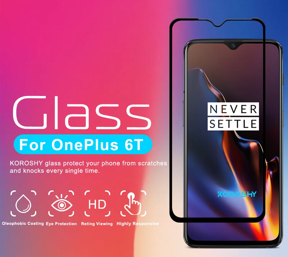 KOROSHY 9H Tempered Glass for OnePlus 6T 6 T One Plus 6T Screen Protector Full Cover Scratch Proof HD Clarity Glass Film (4)