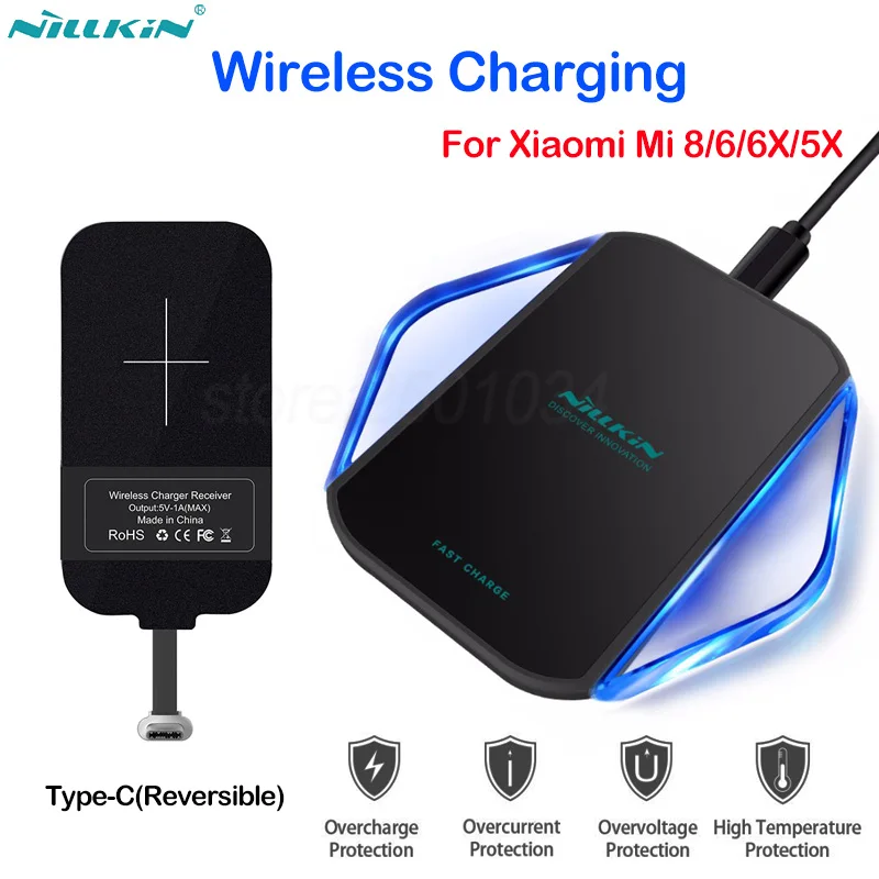 

Nillkin Qi Wireless Charger+USB C Type-C Charging Receiver(5V/1A) Chip Wireless Charging for Xiaomi Mi 8 6 6X 5X A1 A2