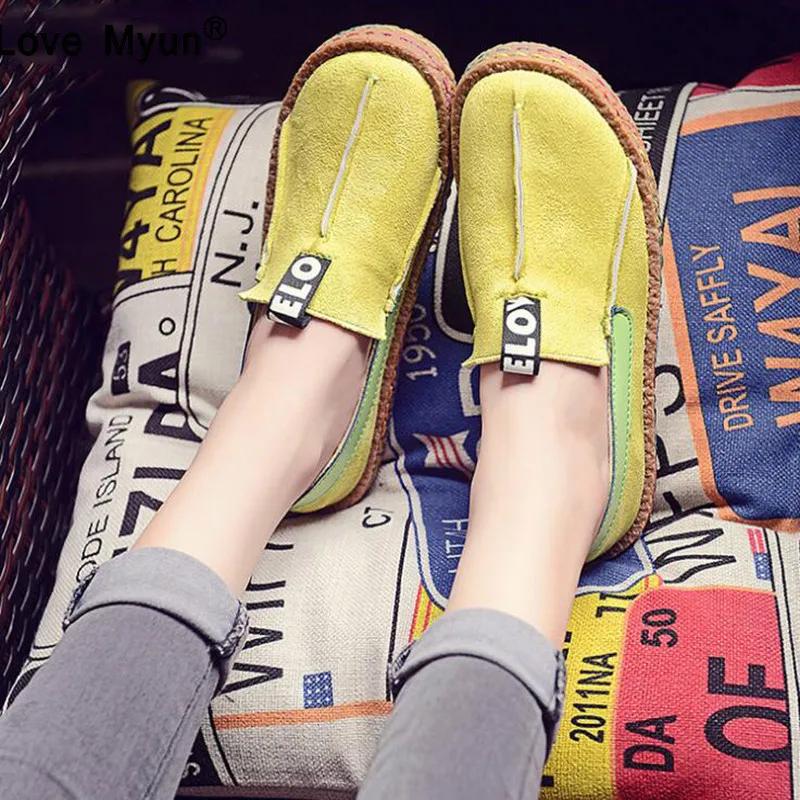 

2018 Summer Handmade Footwear Leather Camping Shoes Sandal Flats Wedge Heel Footwear Loafers Slip On Women Chaussure Femme 785k