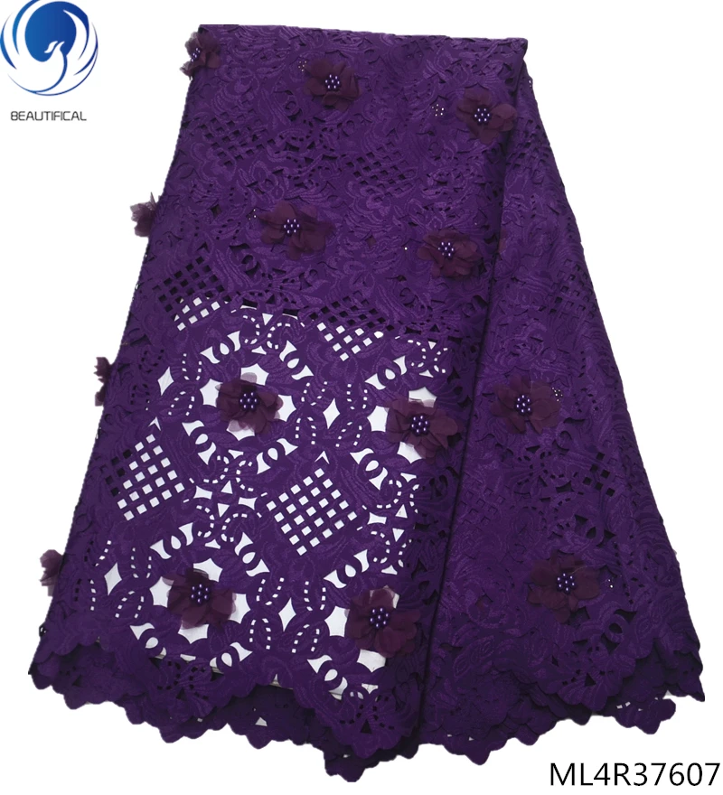 

BEAUTIFICAL purple 3d laces swiss voile cotton lace african fabrics 3d flower lace with beads voile free shipping ML4R376