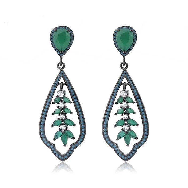 Ruifan Plant Shape Turquoise Drop Earrings for Women Green Cubic Zircon and Glass Black 925 Silver Jewelry Party Earrings YEA157 Ruifan Plant Shape Turquoise Drop Earrings for Women Green Cubic Zircon and Glass Black 925 Silver Jewelry Party Earrings YEA157