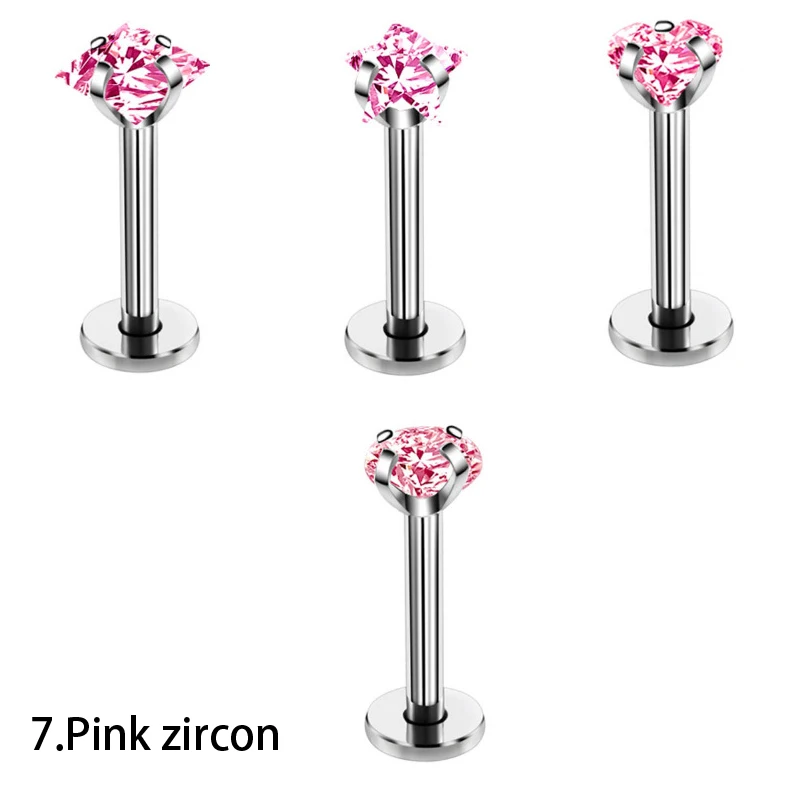 pink crystal Кубический цирконий ушной хрящ серьги-гвоздики планка для Козелка, спираль бар для хряща ушной раковины серьги-гвоздики 3 шт./компл - Окраска металла: pink crystal