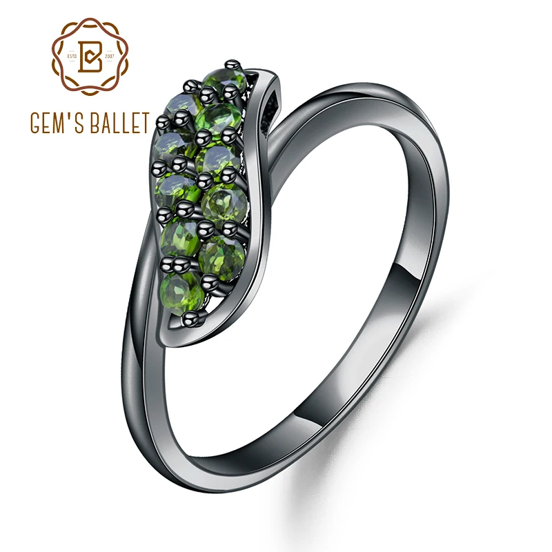 GEM'S BALLET 0.53Ct Ct Natural Chrome Diopside Gemstone Ring 925 Sterling Silver Simple Elegant Rings for Women Fine Jewelry GEM'S BALLET 0.53Ct Ct Natural Chrome Diopside Gemstone Ring 925 Sterling Silver Simple Elegant Rings for Women Fine Jewelry