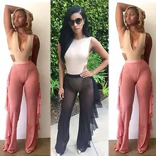 Сексуальный женский пляжный купальник с оборками свободные широкие брюки костюм сетчатый бикини накидка пляжные брюки купальник