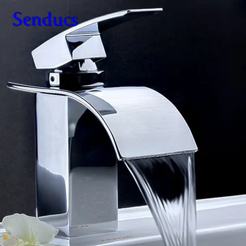 

Free shipping square basin waterfall mixer tap with good quality polishe chrome basin sink faucet for hot cold water mixer tap