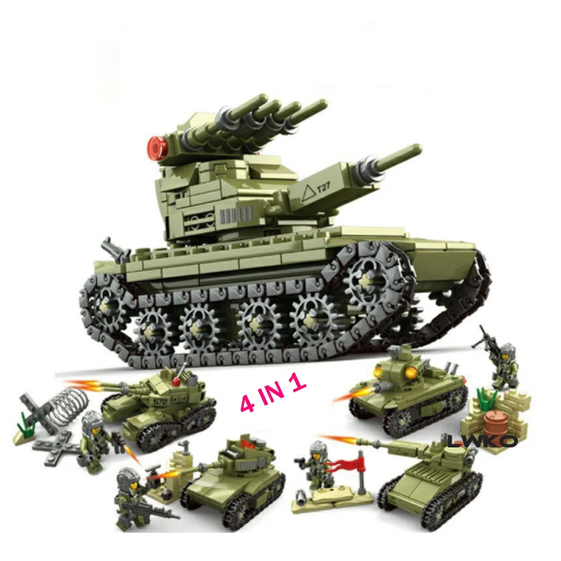 LWKO 4 в 1 строительные блоки для военных с бронежилетом Legoe собранном виде
