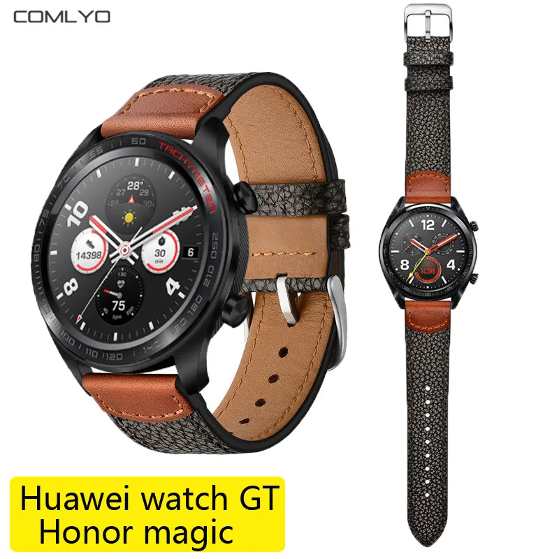 Кожаный ремешок для huawei watch GT GT2 ремешок 22 мм ширина мягкие черные ремешки с пряжками для honor magic/galaxy watch 46 мм ремень