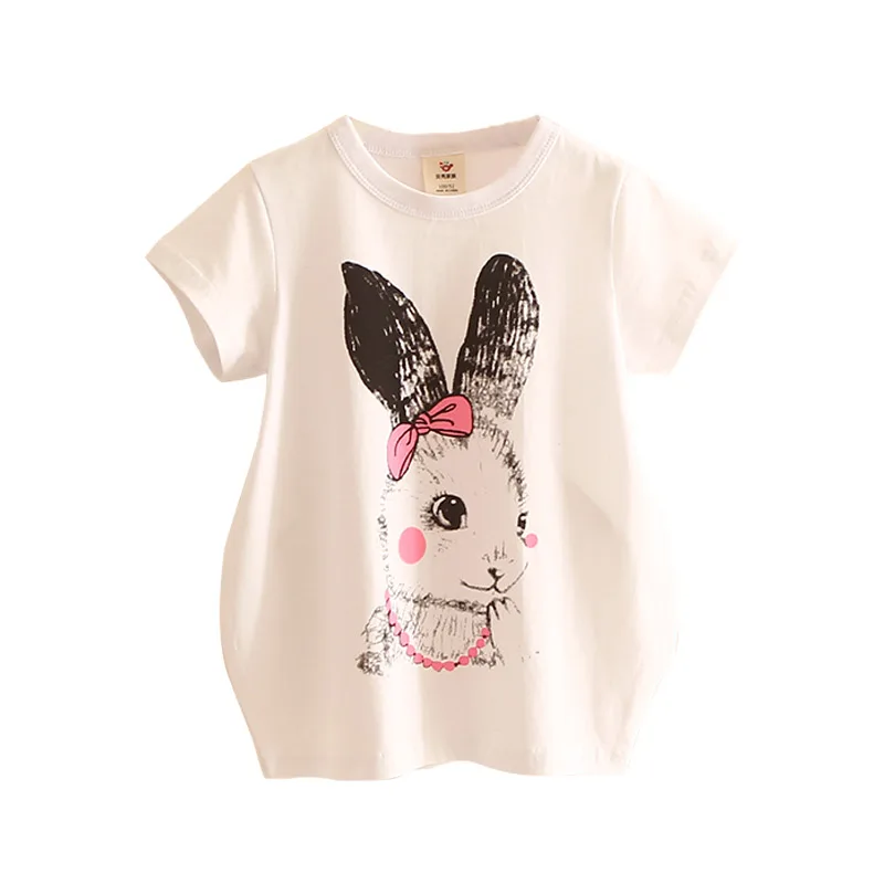 Коллекция года, Лидер продаж, летняя детская хлопковая футболка белого и серого цвета с длинными рукавами и принтом кролика для девочек, свободная футболка - Цвет: Белый