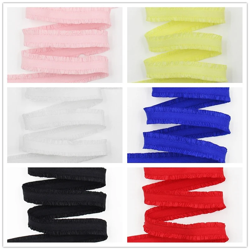 

Q&N ribbon wholesale/OEM 13mm 2 yd elastic webbing with ruffle on the edge folded over elastic FOE for hair tie