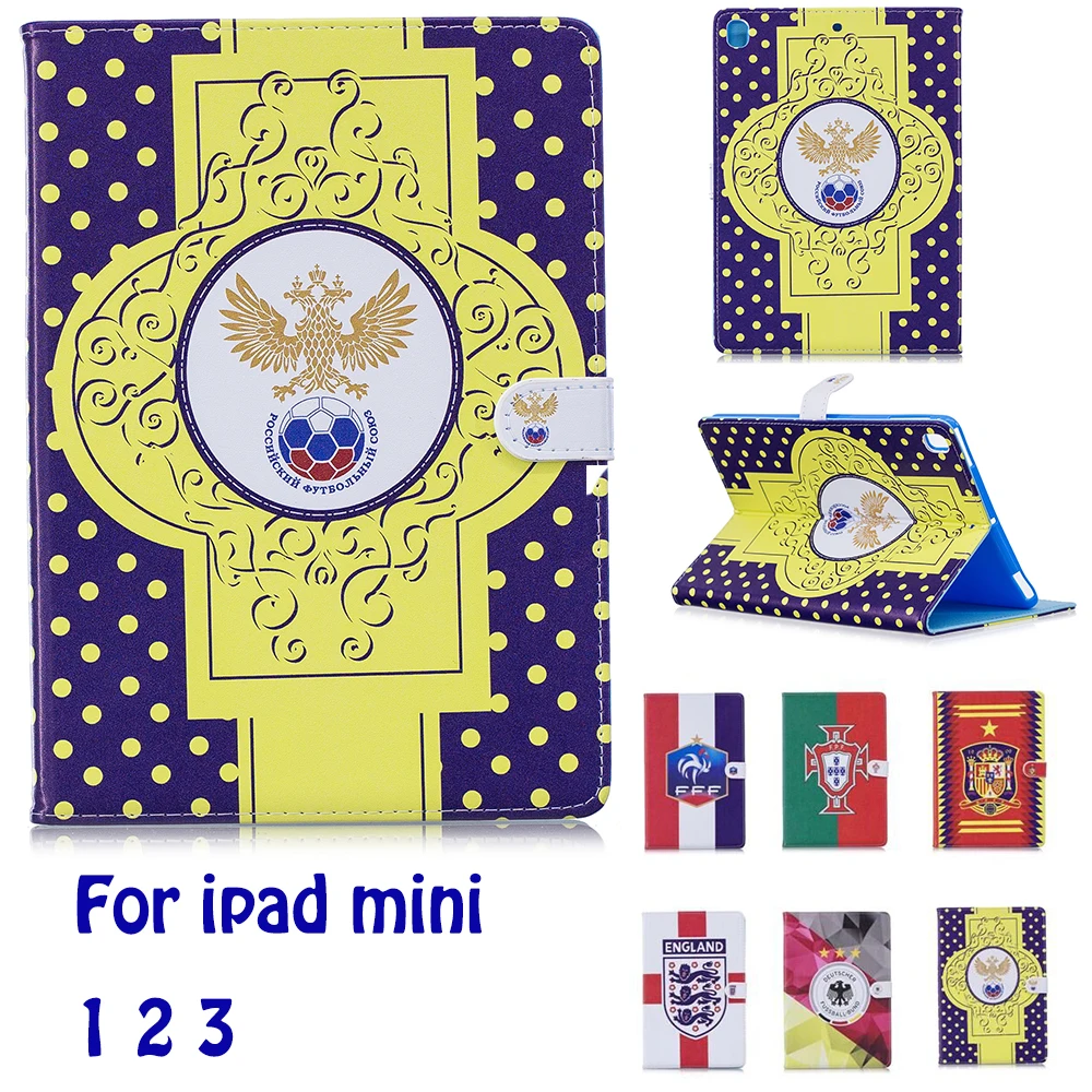 

Fashion Painted PU Leather Case For Apple iPad Mini 1 2 3 Cover Case Stand Funda Tablet Shell Auto Wake Up/Sleep World Cup