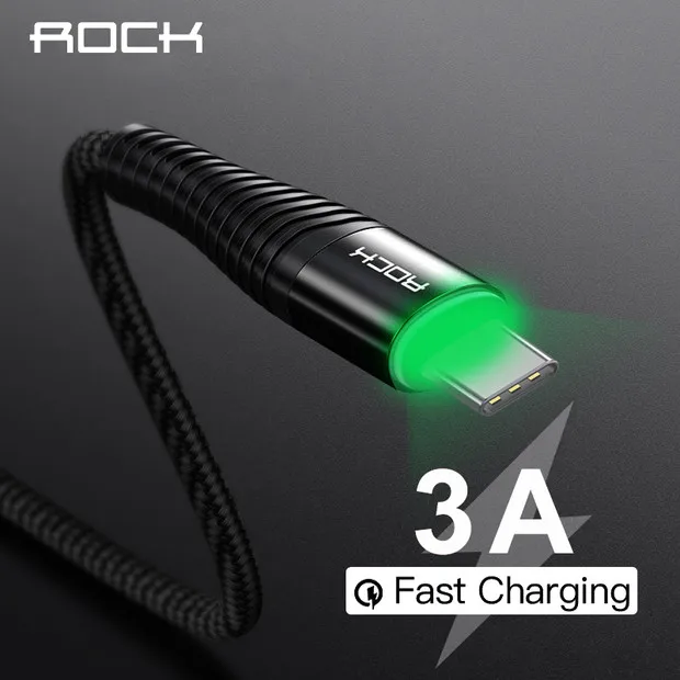 

ROCK Type C 3A LED Light USB Type C Cable Fast Charging Charger Type-c cord for phone Lighting Quick Cable For Samsung Xiaomi