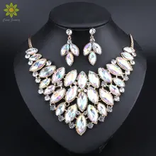 Модные прозрачные Цепочки и ожерелья серьги набор Наборы свадебных ювелирных изделий для невесты Костюм на свадьбу и праздник подарок украшения Для женщин