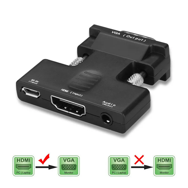 

HDMI Female to VGA Male Converter with Audio Adapter Support 1080P Signal Output Convertor+Audio Cables HDMI To VGA Video Cable