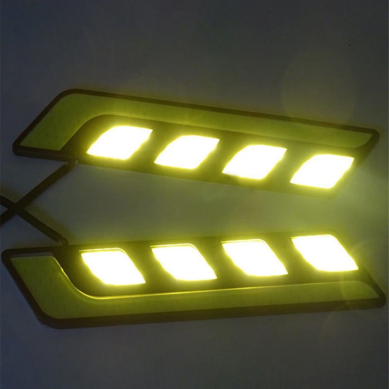 2pcs/set White+Amber COB LED Car DRL Daytime Running Light Fog Driving Lamp