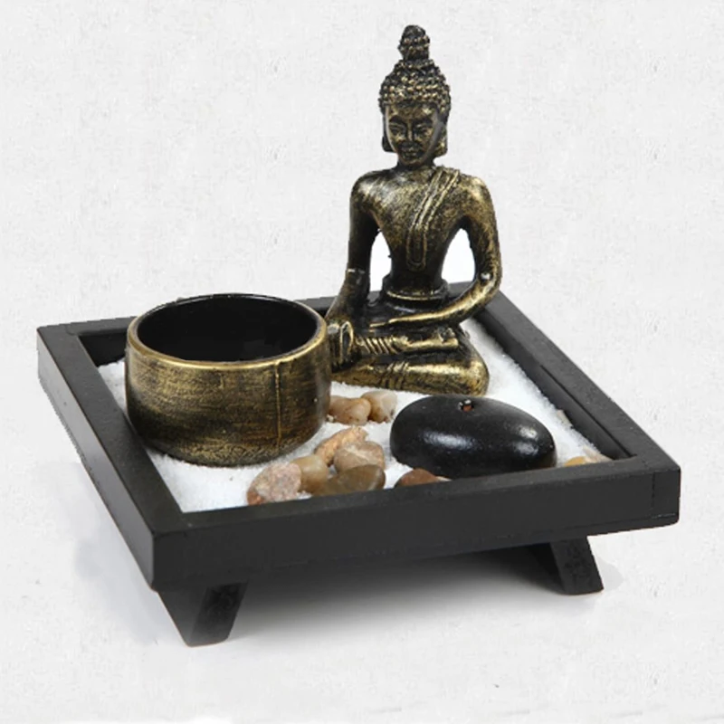 JX-LCLYL Zen Garden Sand Kit Relax Spiritural Meditation Decor Buddha Tealight Holder