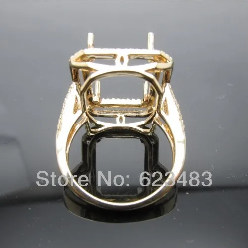Изумрудный Cut 11x14 мм одноцветное 14kt желтое золото Маунт Semi природных алмазов Обручение кольцо