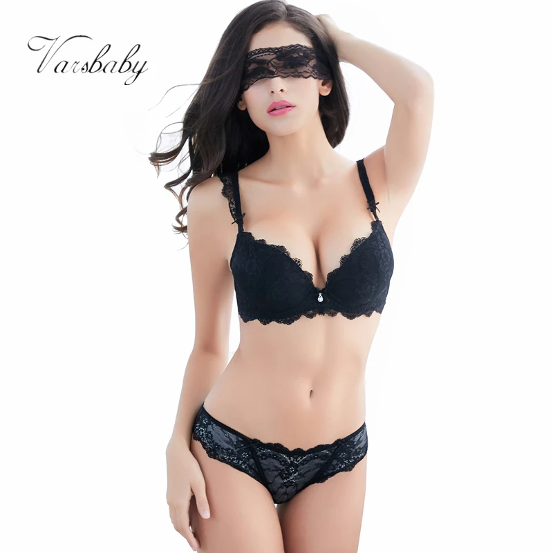 

Varsbaby sexy lace bra set gather underwear sets for women A B C Cup 3pcs/Lot bra+panties+ eye shield