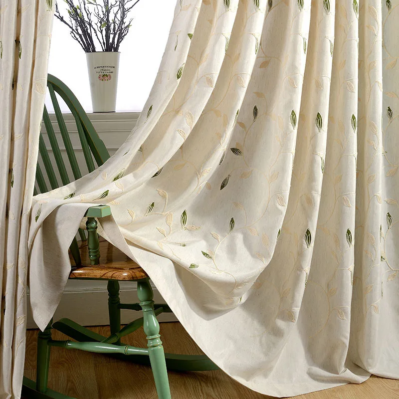 

Natural Style Cotton and Linen Eco-friendly Embroidered Cloth Curtain Blockout Cloth Curtain for Living Room