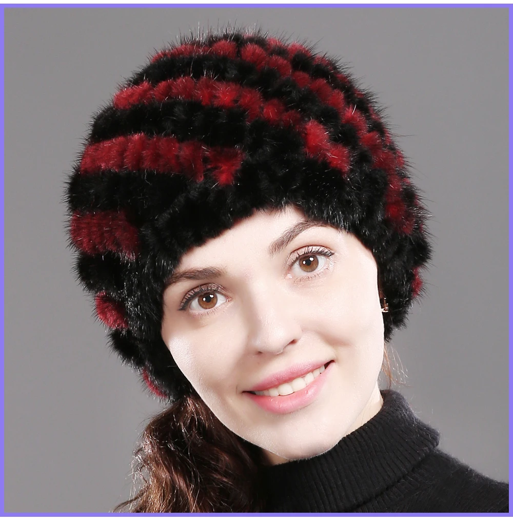 Новая женская вязаная шапка ручной работы из натурального меха норки Россия зима теплая женская натуральная норковая меховая шапка