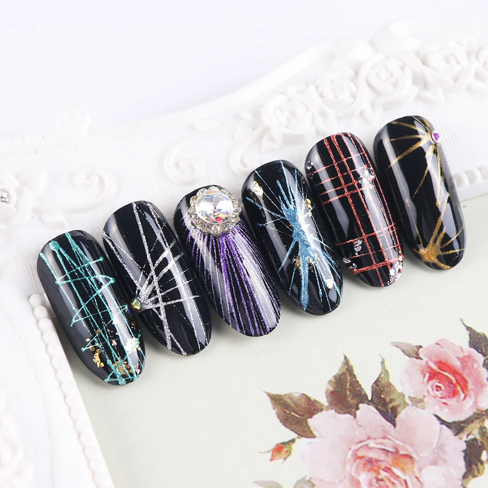 Spider Line UV Gel Nail Art 3D Silk Wire Creative Point Painting Pulling Polish Laquer Gold Red Silver Varnish Manicure LA964 (8)
