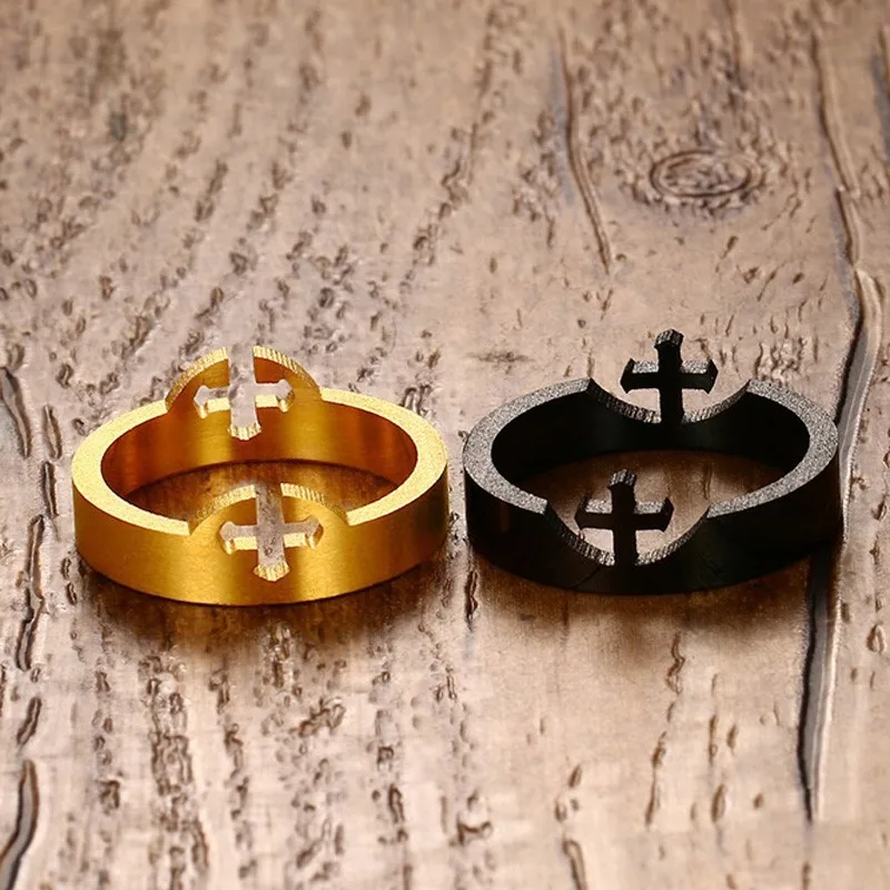 Vnox Men's Ring Removable Cross Unique Stainless Steel Wedding Jewelry