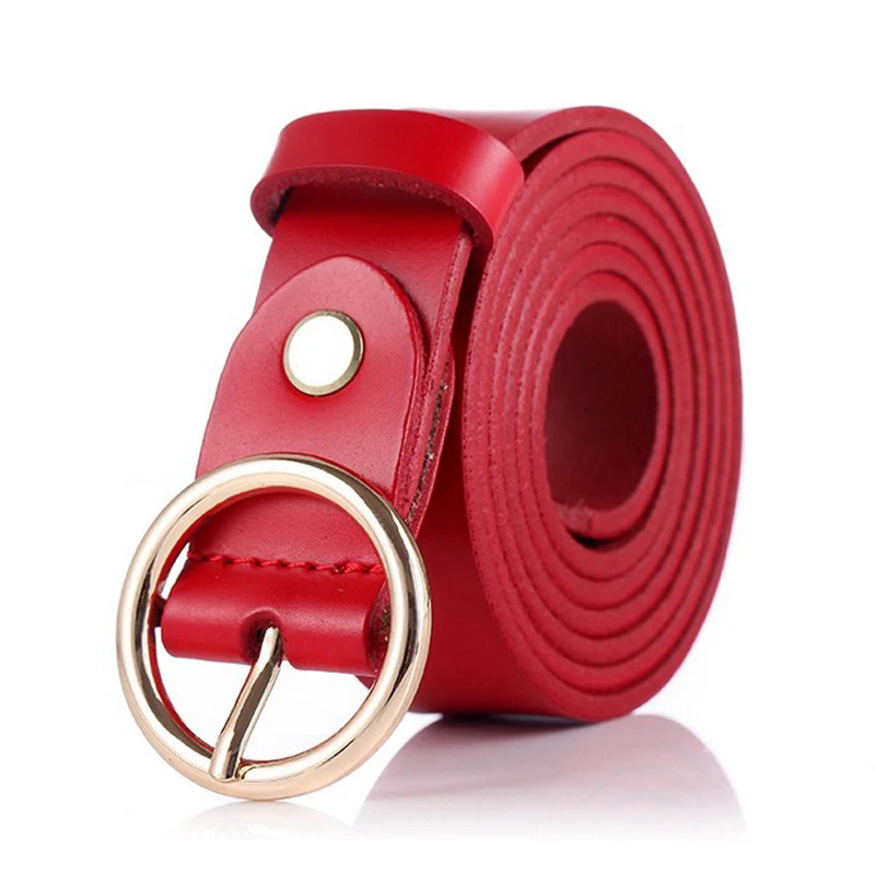 {JPQHY}Alloy Fashion Round Pin Buckle Cowskin Women's Belts Lady's Genuine Leather Strap jmzk