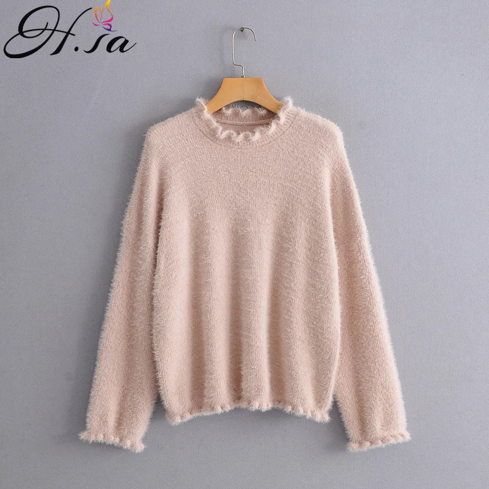

H.SA Knit Sweater and Pullovers 2019 Oversized Mohair Soft Jumpers Long Sleeve Oversized Knit Jumpers Pullovers Loose Solid Coat