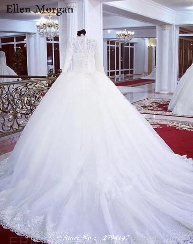 Мусульманское винтажное кружевное бальное платье, свадебные платья, свадебное платье с высоким воротом, часовня, поезд, Саудовская Аравия, Дубай, свадебные платья, вуаль