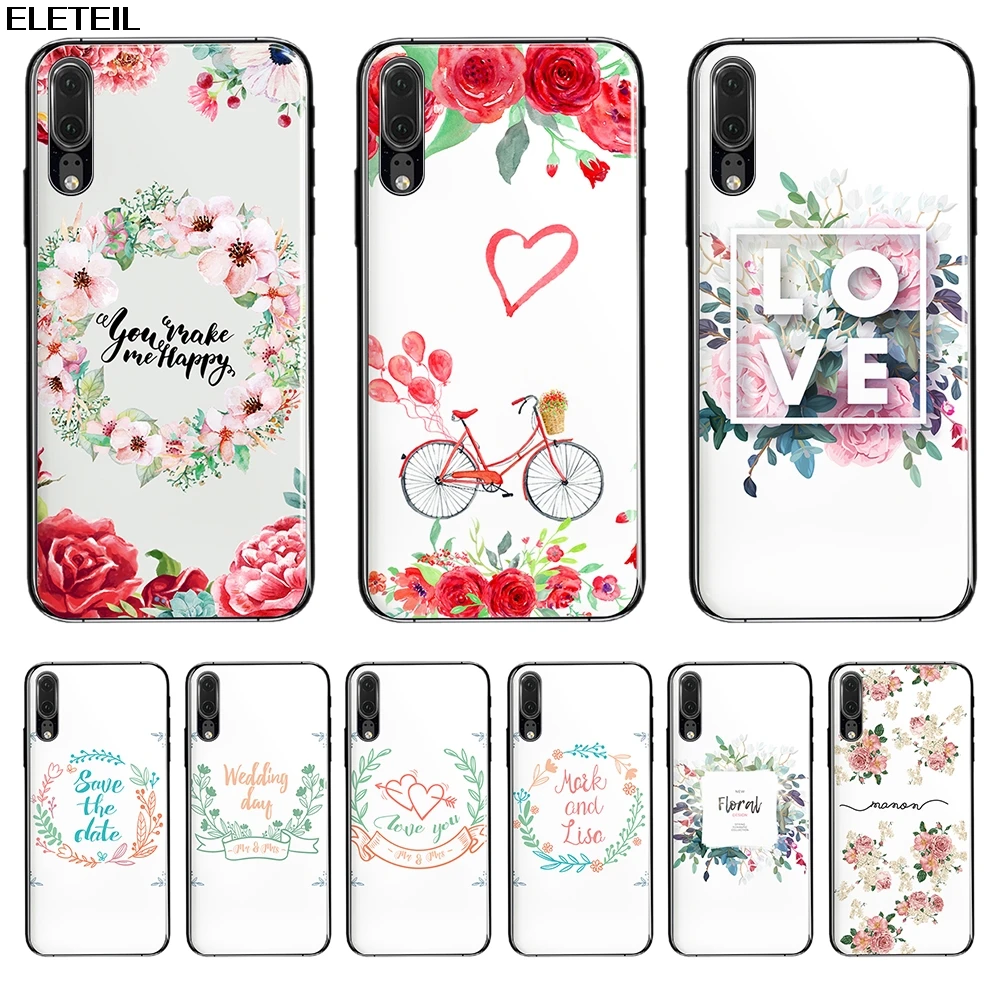 

Simple Love Letter Phone Case For Huawei p10 20 plus and lite series Smooth Soft TPU Flowers decor Cases For huawei p20 pro A30