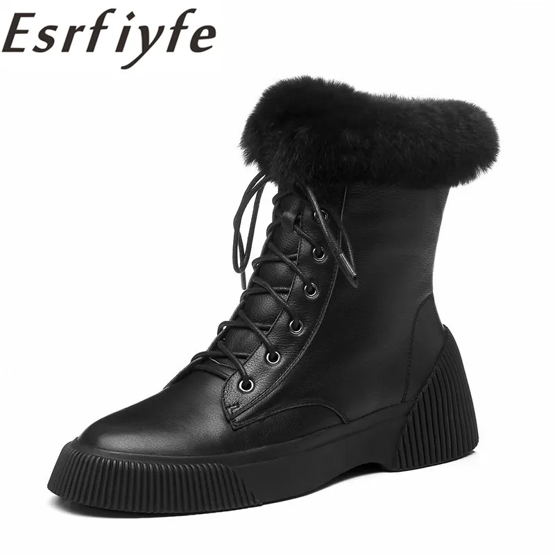 

ESRFIYFE Genuine Leather 2020 Woman Ankle Boots Fashion Winter Shoes Feminina Female Motorcycle Snow Boots For Women Botas Mujer